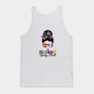 Hispanic Heritage Month Messy bun All Countries Flags Tank Top